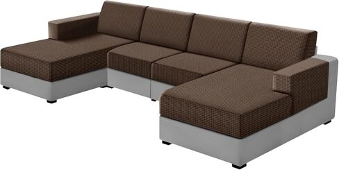 UNBBRRL 10 Pieces U Shaped Sectional Couch Covers 4 Seats + 4 Backs + 2 Arms, Stretch Jacquard Sofa Cushion Cover with Double Upholstered Chaise for Living Room RV(Mid Grey,10 Pieces Set) in Kuwait