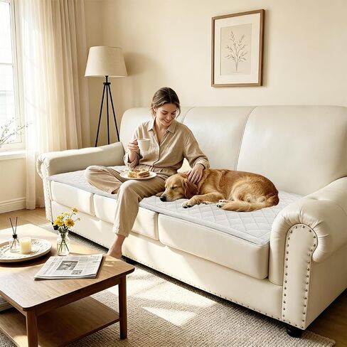 ALIECOM Waterproof Couch Covers for Dogs Sofa Cover Washable Non Slip Couch Covers for 3 Cushion Sofa Pet Friendly Soft Fuzzy Thick Sofa Slipcovers Furniture Protector (Ivory White, 27.5x70.8in) in Saudi Arabia