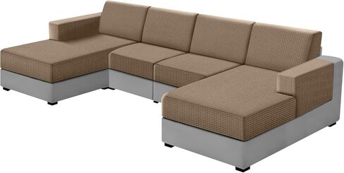 UNBBRRL 10 Pieces U Shaped Sectional Couch Covers 4 Seats + 4 Backs + 2 Arms, Stretch Jacquard Sofa Cushion Cover with Double Upholstered Chaise for Living Room RV(Mid Grey,10 Pieces Set) in Kuwait