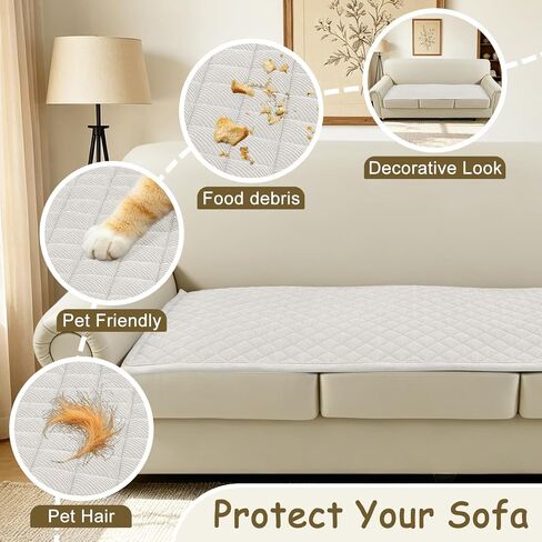 ALIECOM Waterproof Couch Covers for Dogs Sofa Cover Washable Non Slip Couch Covers for 3 Cushion Sofa Pet Friendly Soft Fuzzy Thick Sofa Slipcovers Furniture Protector (Ivory White, 27.5x70.8in) in Saudi Arabia