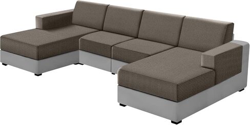 UNBBRRL 10 Pieces U Shaped Sectional Couch Covers 4 Seats + 4 Backs + 2 Arms, Stretch Jacquard Sofa Cushion Cover with Double Upholstered Chaise for Living Room RV(Mid Grey,10 Pieces Set) in Kuwait