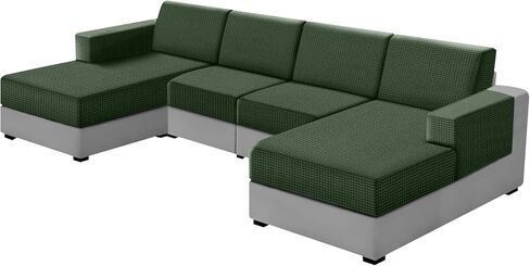 UNBBRRL 10 Pieces U Shaped Sectional Couch Covers 4 Seats + 4 Backs + 2 Arms, Stretch Jacquard Sofa Cushion Cover with Double Upholstered Chaise for Living Room RV(Mid Grey,10 Pieces Set) in Kuwait