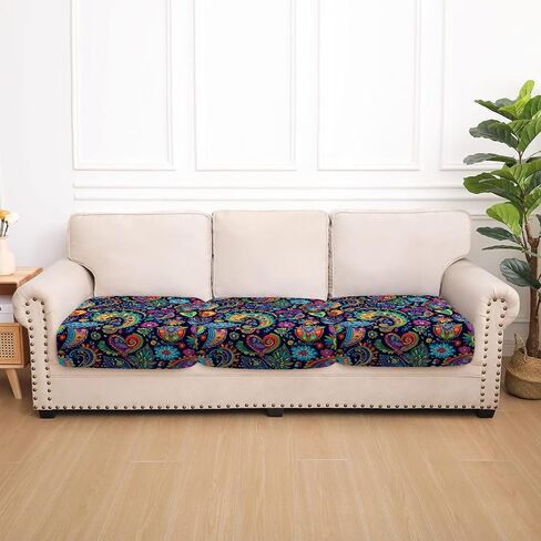Couch Cushion Covers, Stretch Soft Slipcover Washable Non-Slip Furniture Protector for Indoor Outdoor (1, Blue Leaf, M(27.5" D*52" W*9" H)) in Saudi Arabia
