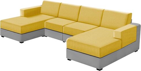 UNBBRRL 10 Pieces U Shaped Sectional Couch Covers 4 Seats + 4 Backs + 2 Arms, Stretch Jacquard Sofa Cushion Cover with Double Upholstered Chaise for Living Room RV(Mid Grey,10 Pieces Set) in Kuwait
