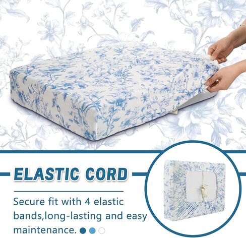 Preboun 3 Pcs Blue Floral Printed Couch Cushion Covers Stretch Chinoiserie Washable Non-Slip Sofa Slipcover Blue Toile Replacement Seat Cushion Covers Furniture Protector for Sofa Home Decor in Kuwait