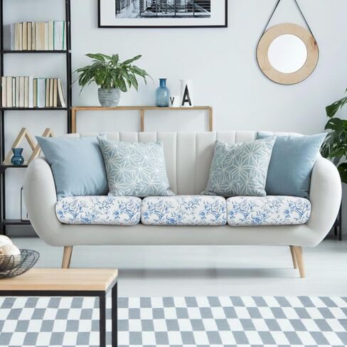 Preboun 3 Pcs Blue Floral Printed Couch Cushion Covers Stretch Chinoiserie Washable Non-Slip Sofa Slipcover Blue Toile Replacement Seat Cushion Covers Furniture Protector for Sofa Home Decor in Kuwait