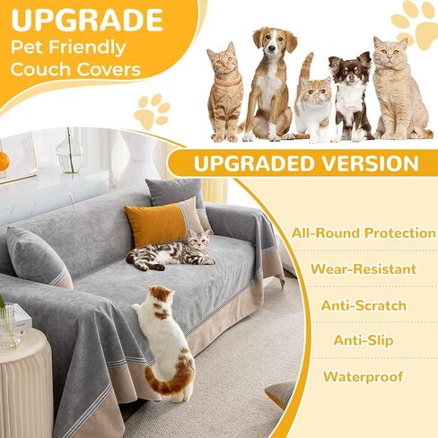 100% Waterproof Non-Slip Couch Cover for Pets & Dogs Sofa Cover Washable Anti Cat Scratch Furniture Protector for 3 Cushion Couch Sectional Sofa Pet Friendly, Gray 79" x 118" in Kuwait