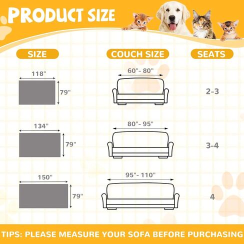 100% Waterproof Non-Slip Couch Cover for Pets & Dogs Sofa Cover Washable Anti Cat Scratch Furniture Protector for 3 Cushion Couch Sectional Sofa Pet Friendly, Gray 79" x 118" in Kuwait