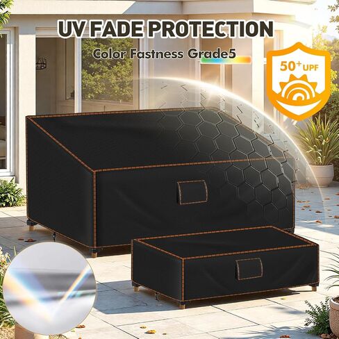 2PCS Patio Furniture Set Covers, 420D Waterproof Outdoor Furniture Cover Fit Patio Furniture Outdoor 3 Seat Sofa 79"W x 35"D x 33"H and Table 46"W x 26"D x 13"H, Triple Windproof and Anti-UV, Black in Saudi Arabia