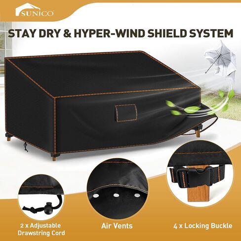 2PCS Patio Furniture Set Covers, 420D Waterproof Outdoor Furniture Cover Fit Patio Furniture Outdoor 3 Seat Sofa 79"W x 35"D x 33"H and Table 46"W x 26"D x 13"H, Triple Windproof and Anti-UV, Black in Saudi Arabia
