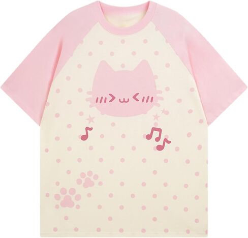 Y2K Cutecore Kawaii Teen Shirt Coquette Harajuku Oversize Japan Cat Print Cute Tshirt Top Clothes in Saudi Arabia