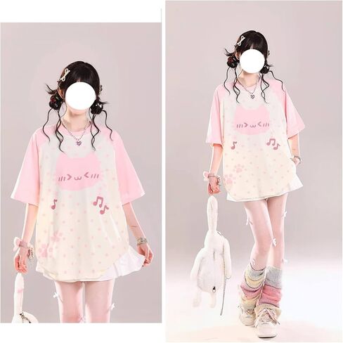 Y2K Cutecore Kawaii Teen Shirt Coquette Harajuku Oversize Japan Cat Print Cute Tshirt Top Clothes in Saudi Arabia