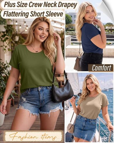 Evervibe 4 Pack Womens Plus Size Short Sleeve T-Shirts Crew Neck Loose Fit Casual Basic Tees Summer Workout Lightweight Tops in Kuwait