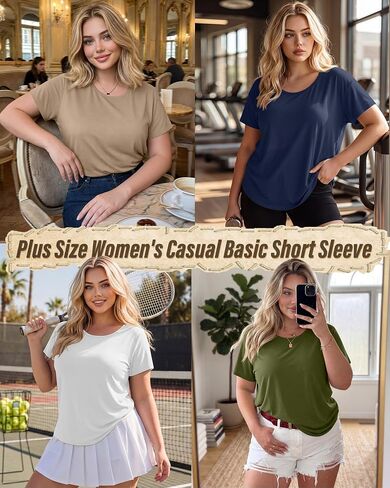 Evervibe 4 Pack Womens Plus Size Short Sleeve T-Shirts Crew Neck Loose Fit Casual Basic Tees Summer Workout Lightweight Tops in Kuwait