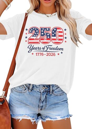 250th Anniversary USA Shirt for Women 4th of July Shirts American Flag T-Shirt Patriotic Top Memorial Day Tee in Kuwait