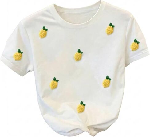 RoseSeek Women's Strawberry Embroidery Shirt Graphic Tees Crewneck Short Sleeve Tops Casual Cute Summer Tops in Kuwait