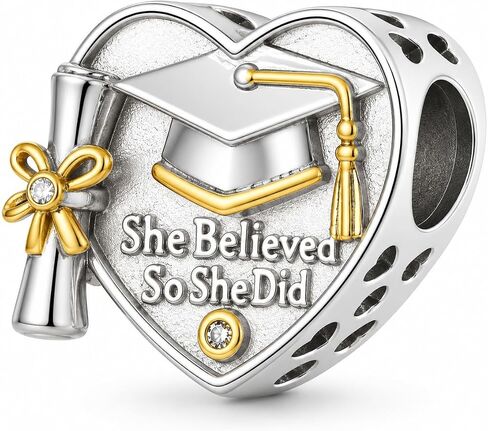 Graduation Charm, She Believed She Could So She Did Heart Bead, 925 Sterling Silver Graduation 2026 2027 Gift Compatible with Pandora Bracelets in Kuwait