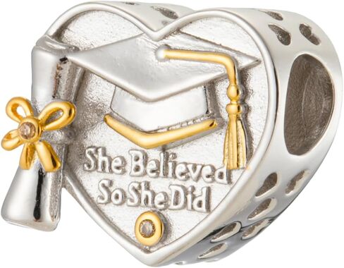 Graduation Charm, She Believed She Could So She Did Heart Bead, 925 Sterling Silver Graduation 2026 2027 Gift Compatible with Pandora Bracelets in Kuwait