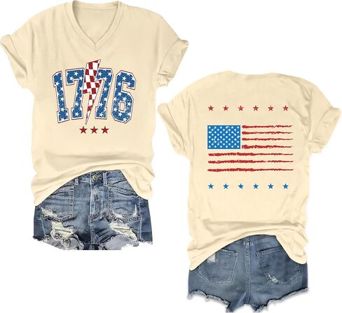 American Flag Shirts Women: 250 Anniversary USA T Shirt 4th of July Patriotic V Neck Short Sleeve Tops in Kuwait
