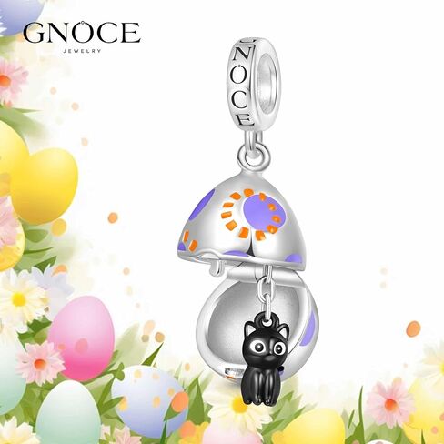 GNOCE قابل للفتح بيضة عيد الفصح جيب أسود القط قلادة تعلق سحر سوار للنساء، S925 الفضة الاسترليني تتدلى سحر للنساء زوجة، عيد الحب، مجوهرات عيد الأم in Kuwait