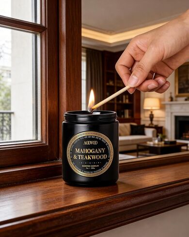 AOOVOO Scented Candles for Men - Mahogany & Teakwood Candles for Home Scented | Soy Candles | Strong Fragranced Masculine Black Candle Gift for Women & Men, 9oz in Saudi Arabia