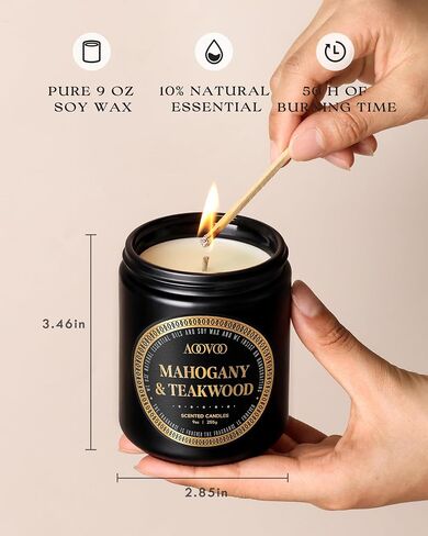 AOOVOO Scented Candles for Men - Mahogany & Teakwood Candles for Home Scented | Soy Candles | Strong Fragranced Masculine Black Candle Gift for Women & Men, 9oz in Saudi Arabia