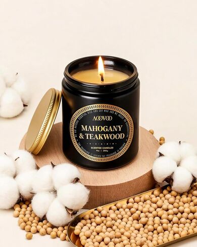 AOOVOO Scented Candles for Men - Mahogany & Teakwood Candles for Home Scented | Soy Candles | Strong Fragranced Masculine Black Candle Gift for Women & Men, 9oz in Saudi Arabia