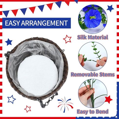 Riceshoot 12 Pcs Red White Blue Artificial Hanging Flowers Outdoor with 2 Baskets 250th Anniversary Patriotic Fake Flowers for 4th of July Independence Memorial Day Garden Yard Porch Patio Home Decor in Kuwait