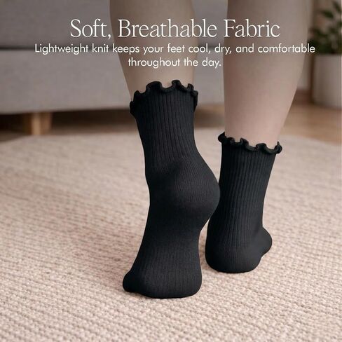 Soxsense Women’s Cotton Ruffle Toe Socks, Soft Breathable Ankle Socks with Cute Lettuce Edge, 3 Pairs in Saudi Arabia