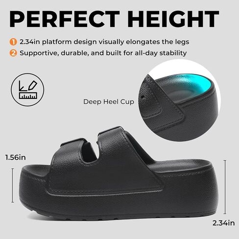 Women Open Toe Platform Slide Sandals Adjustable Double Buckles Summer Soft Non-Slip Wedge Slip on Shoes Beach Walking Black 7.5 8 in Saudi Arabia