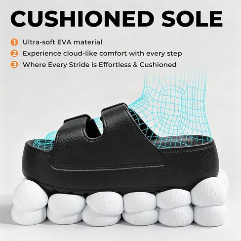 Women Open Toe Platform Slide Sandals Adjustable Double Buckles Summer Soft Non-Slip Wedge Slip on Shoes Beach Walking Black 7.5 8 in Saudi Arabia