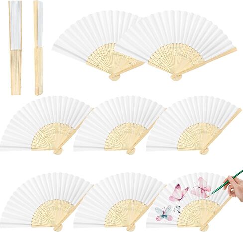 100 PCS Folding Fans for Guests - Bamboo & Paper Handheld Folded Craft Hand Fans for Weddings Bridal DIY Project, White in Saudi Arabia