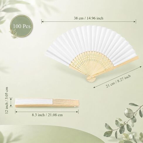 100 PCS Folding Fans for Guests - Bamboo & Paper Handheld Folded Craft Hand Fans for Weddings Bridal DIY Project, White in Saudi Arabia