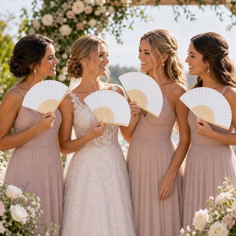 100 PCS Folding Fans for Guests - Bamboo & Paper Handheld Folded Craft Hand Fans for Weddings Bridal DIY Project, White in Saudi Arabia