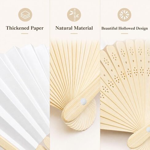 100 PCS Folding Fans for Guests - Bamboo & Paper Handheld Folded Craft Hand Fans for Weddings Bridal DIY Project, White in Saudi Arabia