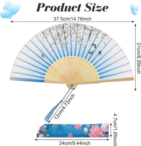 Fumwase Silk Bamboo Fans with Tassel Small Handheld Folding Fan Chinese Handheld Fan with Fabric Sleeve Music Festival Dance Party Decoration in Kuwait