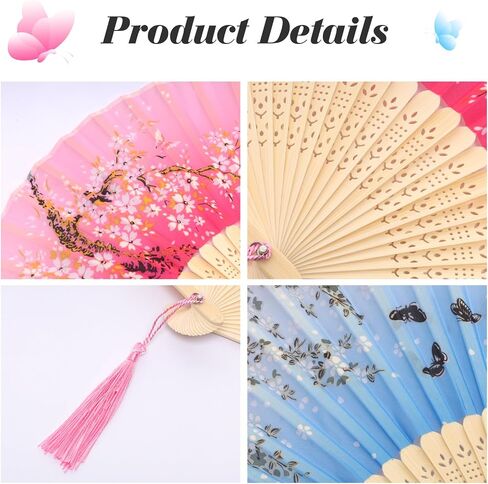 Fumwase Silk Bamboo Fans with Tassel Small Handheld Folding Fan Chinese Handheld Fan with Fabric Sleeve Music Festival Dance Party Decoration in Kuwait