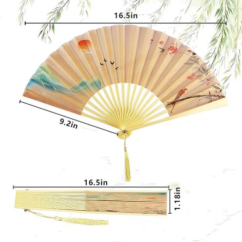 ULLiaN 4 Pack Folding Fans, Hand Fans for Women Foldable Chinese Handheld Fan Foldable with Tassel Plastic Handheld Folding Fan, Chinese Fans for Party Wedding Wall Performance in Saudi Arabia