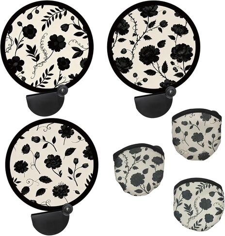 3Pcs Foldable Hand Fan Set Elegant Round Handheld Fan with Pouch Black Flower Folding Fans for Purse Travel Indoor and Outdoor Events Lightweight Portable Held Fans for Women and Men in Saudi Arabia