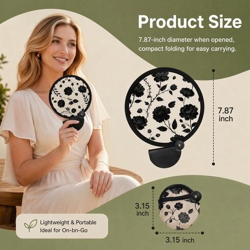 3Pcs Foldable Hand Fan Set Elegant Round Handheld Fan with Pouch Black Flower Folding Fans for Purse Travel Indoor and Outdoor Events Lightweight Portable Held Fans for Women and Men in Saudi Arabia