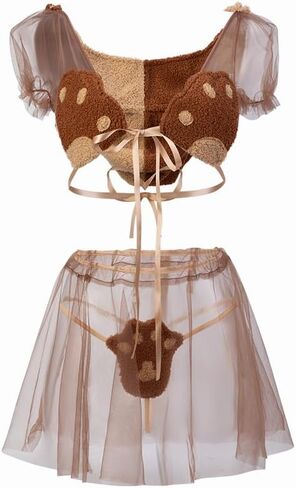 Women's Sexy Anime Lingerie Set 3 Piece Bear Cosplay Costume Lace Hooded Bra and Panty Set Lady Naughty Nightwear in Kuwait
