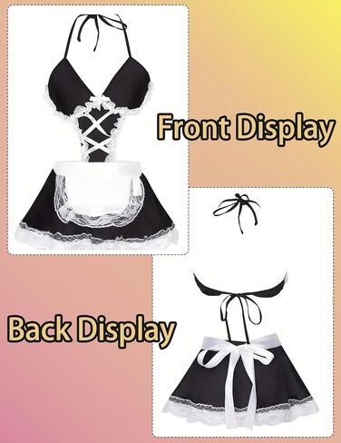 Women Sexy Maid Lingerie Cosplay Costume French Maid Themed Lace Halloween Roleplay Babydoll Fancy Outfit Set+Apron in Saudi Arabia