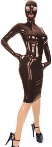 Women Latex PVC Hood Mask Mini Dress Sissy Patent Leather Gloves Dress Party Clubwear Bodycon Vinyl Long Sleeve Dress in Kuwait
