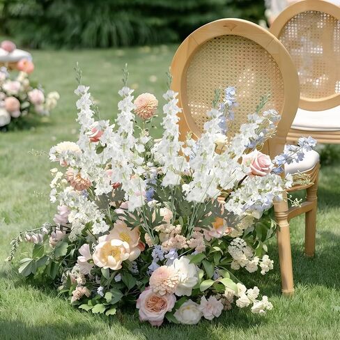 16Pcs White Delphinium Artificial Flowers 33.5'' Long Stem Silk Larkspur Flowers Bulk Faux Silk Flowers for Tall Vase Wedding Table Centerpieces Home Garden Outdoor Decor（White） in Saudi Arabia