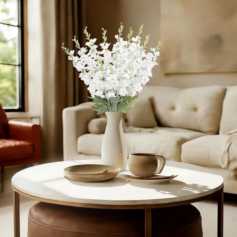16Pcs White Delphinium Artificial Flowers 33.5'' Long Stem Silk Larkspur Flowers Bulk Faux Silk Flowers for Tall Vase Wedding Table Centerpieces Home Garden Outdoor Decor（White） in Saudi Arabia