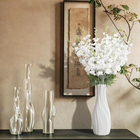 16Pcs White Delphinium Artificial Flowers 33.5'' Long Stem Silk Larkspur Flowers Bulk Faux Silk Flowers for Tall Vase Wedding Table Centerpieces Home Garden Outdoor Decor（White） in Saudi Arabia