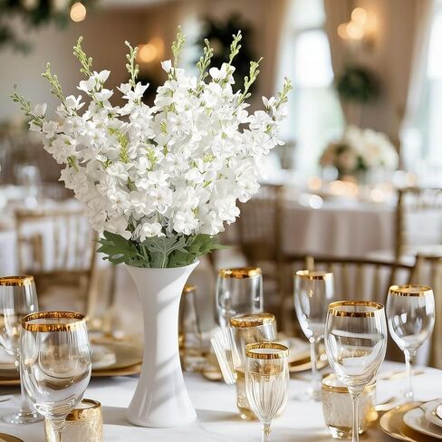 16Pcs White Delphinium Artificial Flowers 33.5'' Long Stem Silk Larkspur Flowers Bulk Faux Silk Flowers for Tall Vase Wedding Table Centerpieces Home Garden Outdoor Decor（White） in Saudi Arabia
