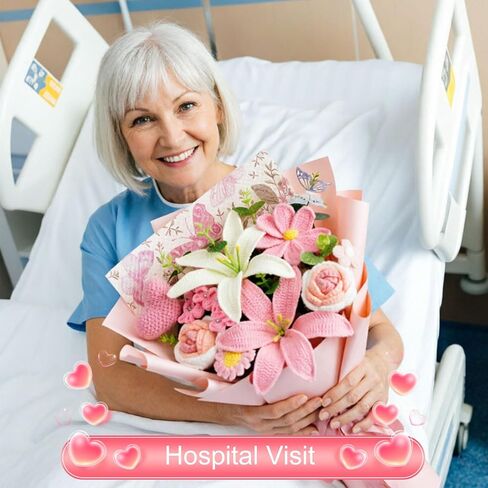 Crochet Lily Flowers Bouquet, Handmade Knitted Lily Galsang Flowers Bouquet for Wedding, Mother's Day, Graduation Gift, Anniversary, Birthday Gift for Woman, Wife, Mom, Lover (Style2-Pink) in Saudi Arabia