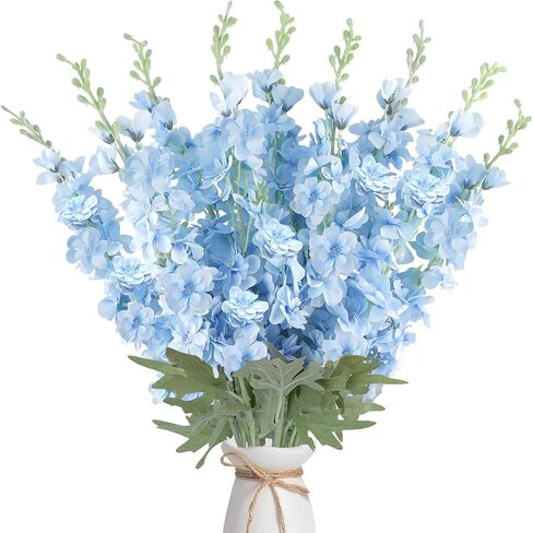 16Pcs White Delphinium Artificial Flowers 33.5'' Long Stem Silk Larkspur Flowers Bulk Faux Silk Flowers for Tall Vase Wedding Table Centerpieces Home Garden Outdoor Decor（White） in Saudi Arabia