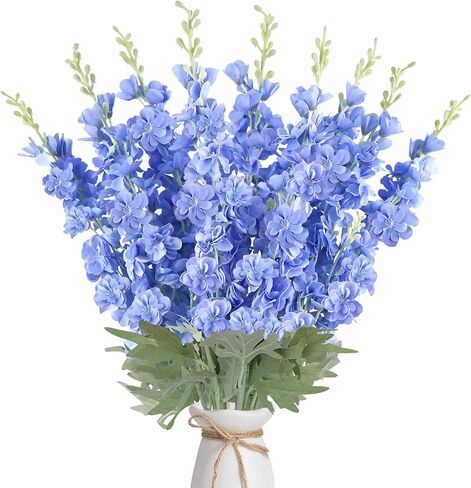 16Pcs White Delphinium Artificial Flowers 33.5'' Long Stem Silk Larkspur Flowers Bulk Faux Silk Flowers for Tall Vase Wedding Table Centerpieces Home Garden Outdoor Decor（White） in Saudi Arabia
